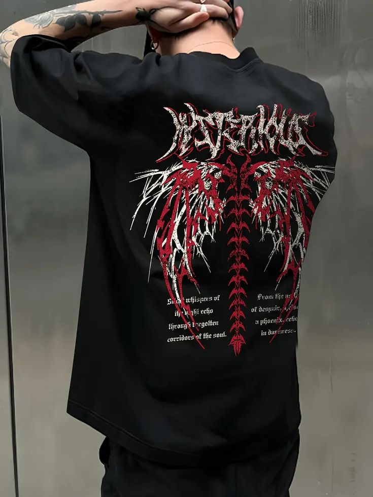 Oversized Acid Wash Black Graphic T-Shirt – Gothic Streetwear Edition